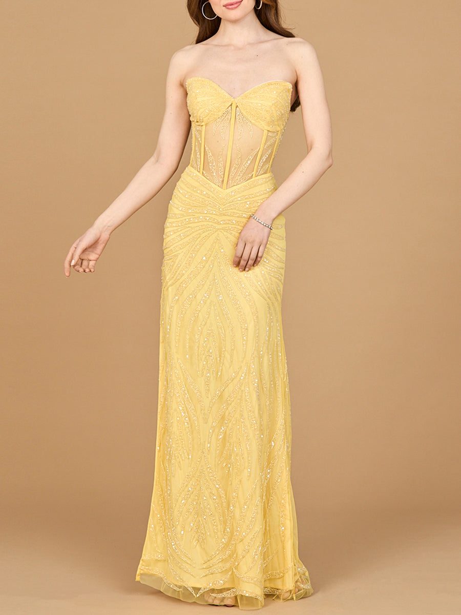 Beaded Corset Prom Dress with Slit - By Baano