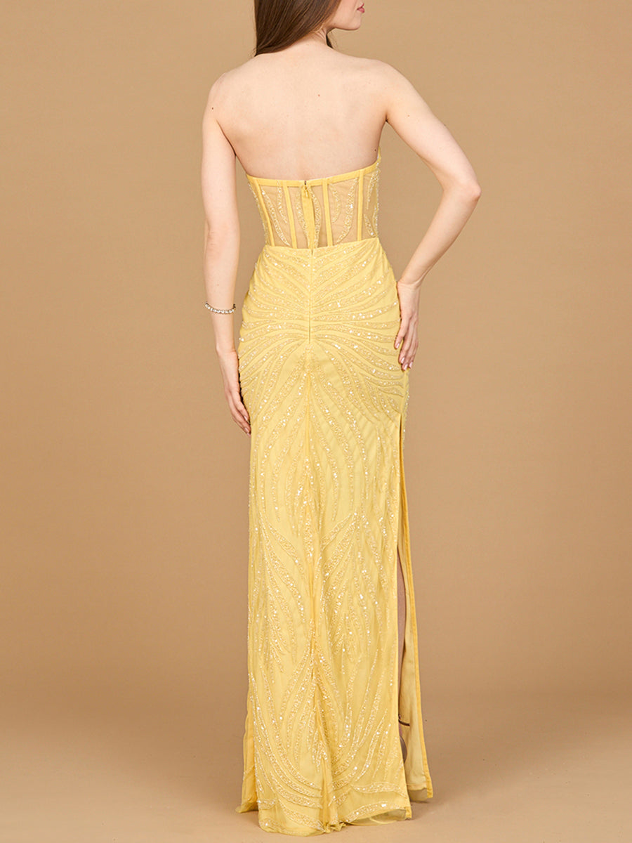 Beaded Corset Prom Dress with Slit - By Baano