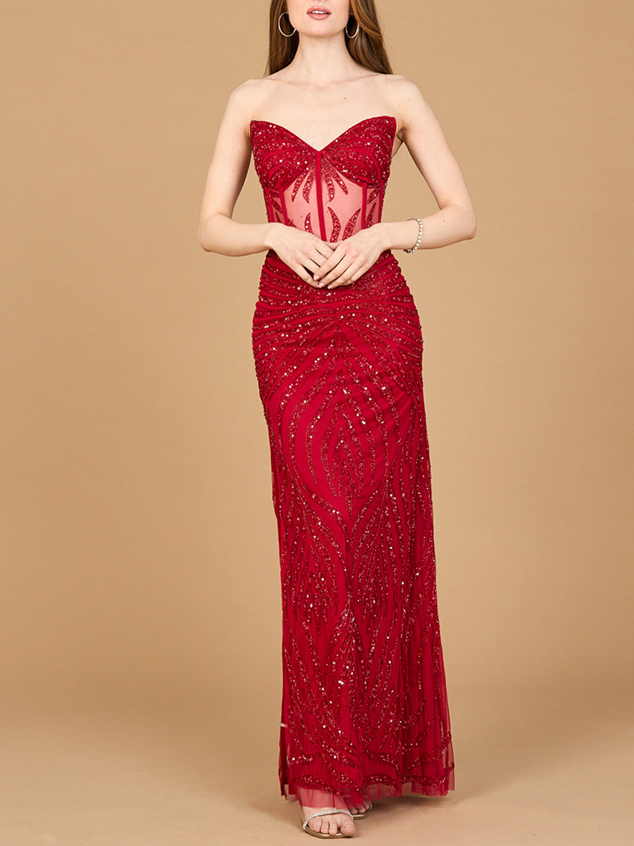 Beaded Corset Prom Dress with Slit - By Baano
