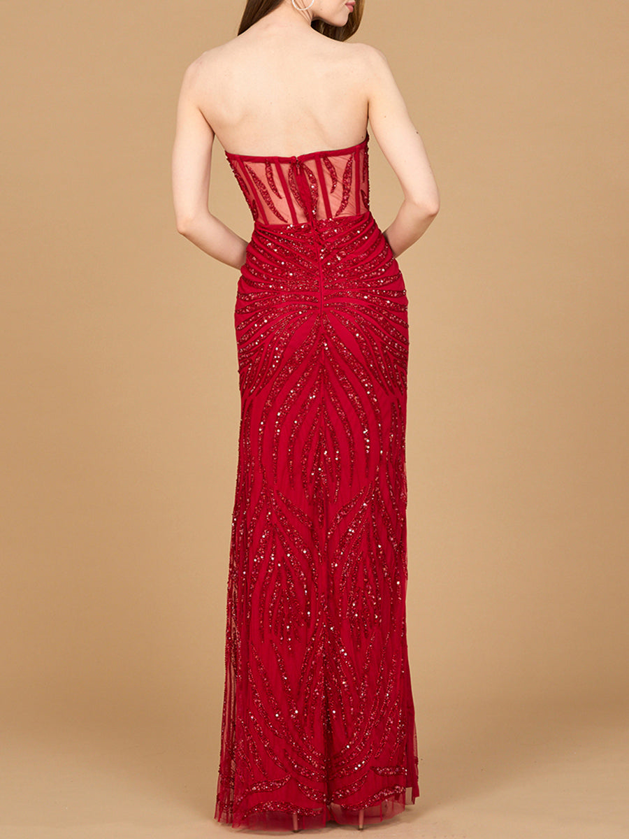 Beaded Corset Prom Dress with Slit - By Baano
