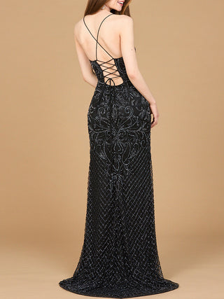 Lace Up Open Back Beaded Dress