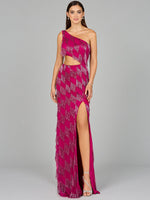 One Shoulder Fringe Gown - By Baano