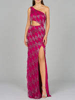 One Shoulder Fringe Gown - By Baano