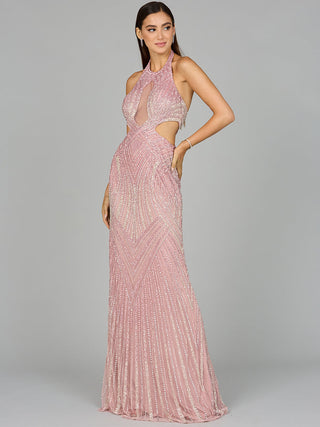 Halter Neck Beaded Dress with Cutouts - By Baano