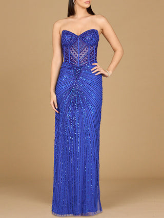 Embellished Strapless Gown with Slit
