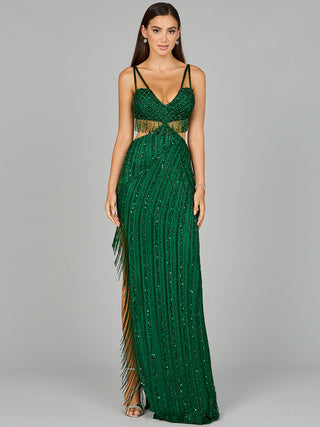 Cutout Beaded Gown with Fringes - By Baano