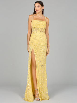 Elegant Corset Gown with Slit - By Baano