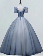 Women's Elegant Blue Sequin V-Neck Prom Dress with Sleeves, Formal Evening Gown