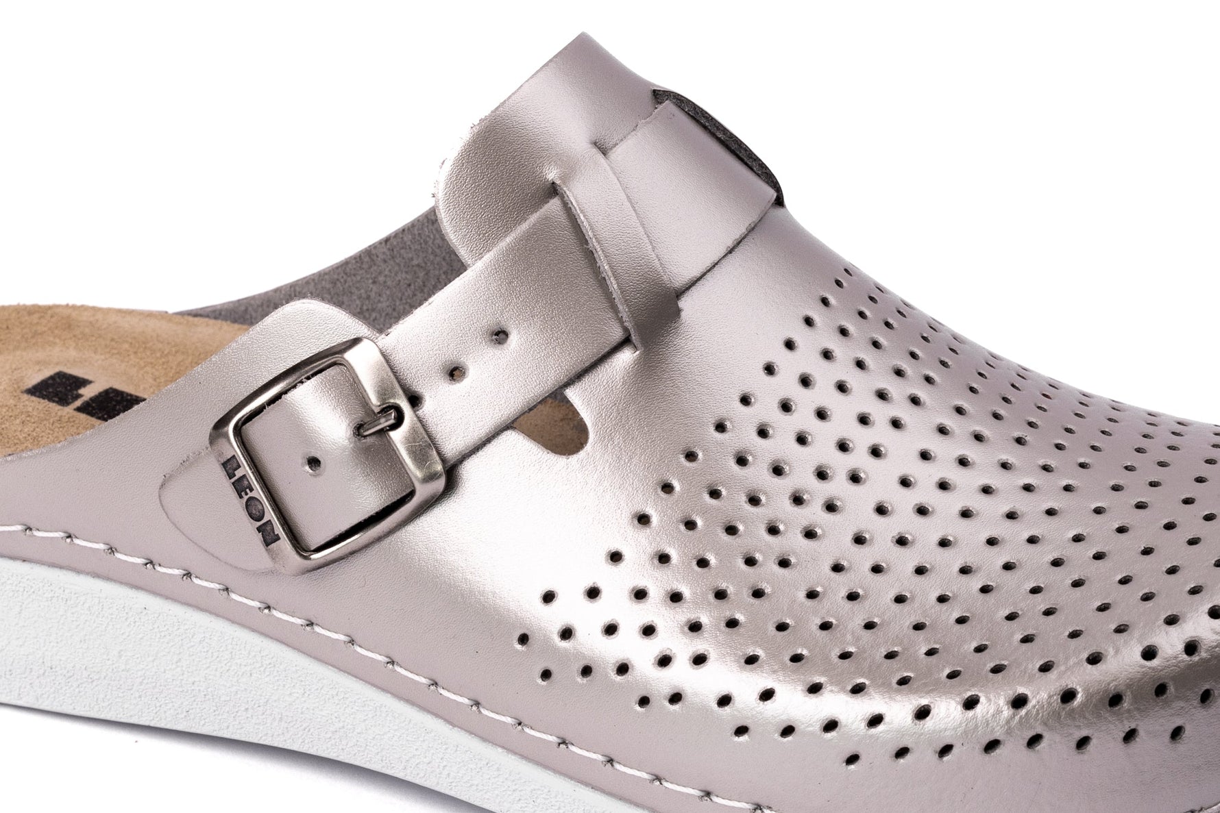 Nora IV by LEON– Women’s Leather Clogs- Adjustable Buckle with Removable Gel-Insole