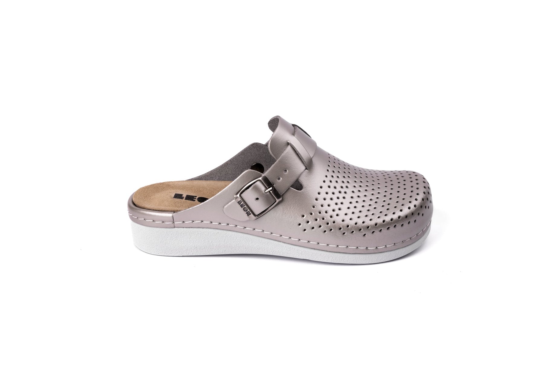 Nora IV by LEON– Women’s Leather Clogs- Adjustable Buckle with Removable Gel-Insole