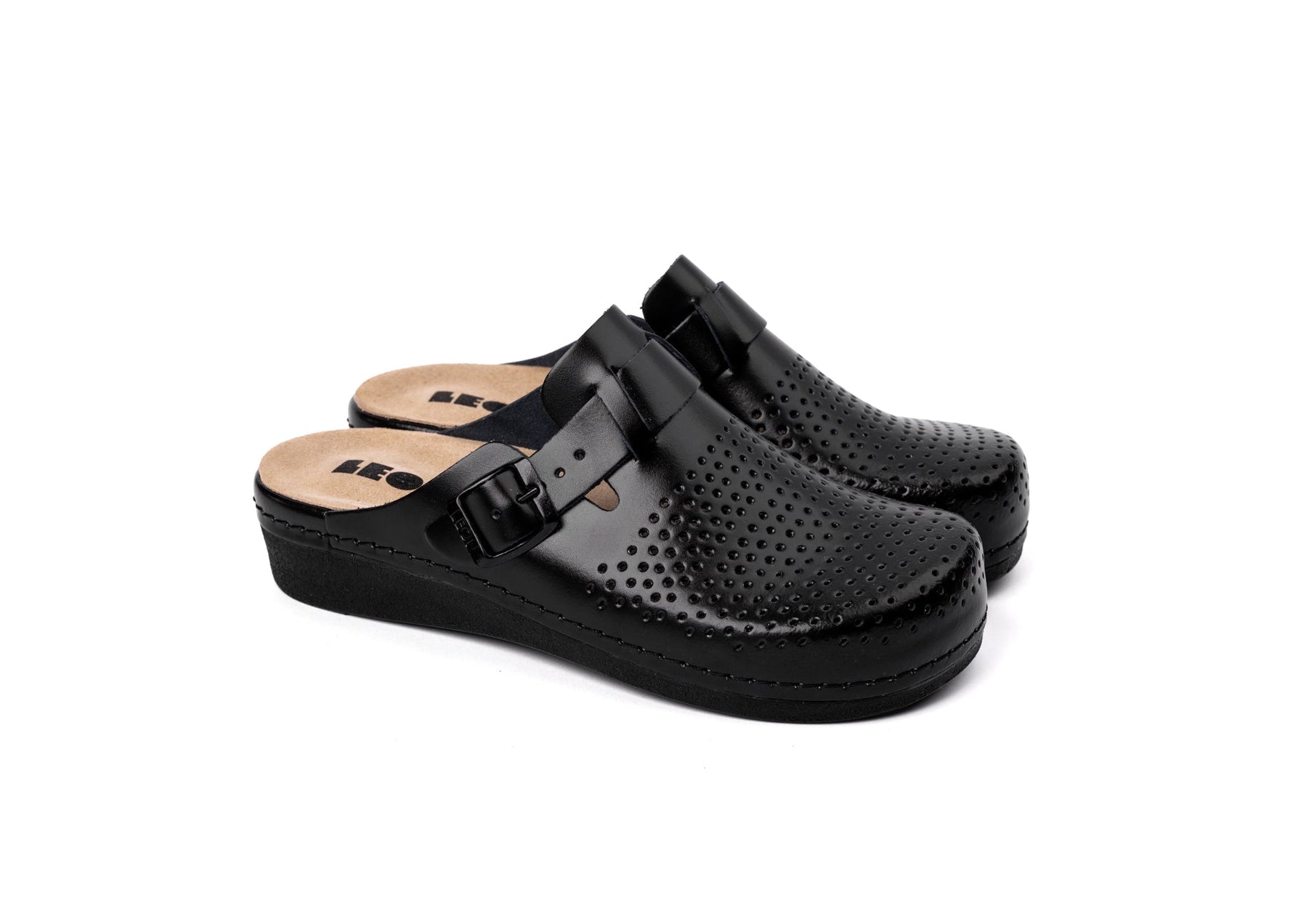 Nora IV by LEON– Women’s Leather Clogs- Adjustable Buckle with Removable Gel-Insole