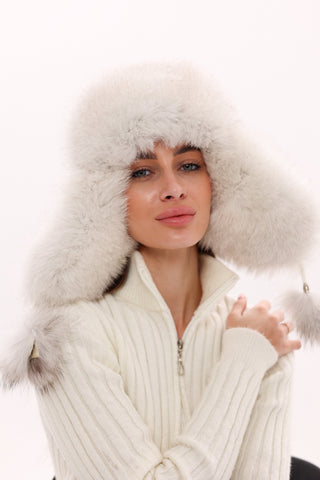 Genuine Arctic Fox Fur Genuine Leather Hat