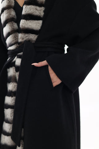 Genuine  French Orylag Fur Italian Cashmere Wool Coat