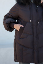 Celeste Genuine Fur Trim Down Fill Coat in Fig