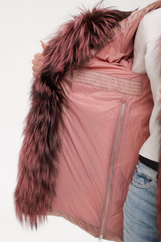 Genuine Silver Fox Fur Trim Down Insulated Parka - By Baano