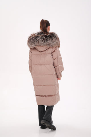 Rei Silver Fox Fully Lined Hood Down Coat in Blush - By Baano