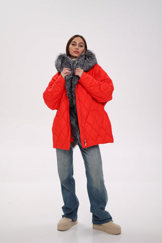 Genuine Silver Fox Down Fill Hooded Parka - By Baano