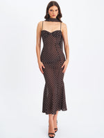Yadira Brown Base Polka Dot Chiffon Maxi Dress Miss Circle