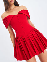 Narelle Crimson Off-Shoulder Sweetheart Drop Waist Mini Dress Miss Circle