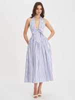 Mackenna Navy Stripe Halter Smock Back Maxi Dress Miss Circle