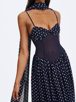 Juliette Navy Blue Polka Dot Chiffon Maxi Dress