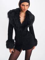 Hailee Black Single Breasted Wool Blend Mini Coat with Removable Fur Lapel Miss Circle