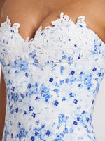 Taleah Blue Floral Print Linen Mini Dress with Lace Trim