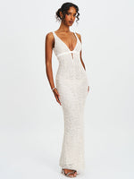 Adelaide White Beaded Sequin Net Bodycon Gown Miss Circle