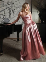 Willette Deep Rose Satin Strapless Gathered Maxi Dress