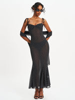 Yadira Black Base Polka Dot Chiffon Maxi Dress Miss Circle