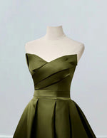 Oliva green strapless pleated long satin prom dress ball gown bridesmaid dress bridal party gown