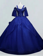 Royal Blue Long Wedding Dress Plus Size Evening Gown Lace Applique Ball Gown A line Wedding Gown Layered Formal Dress Bateau dress