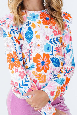 SALE Colorful Carnations L/S Ruffle Tee - By Baano