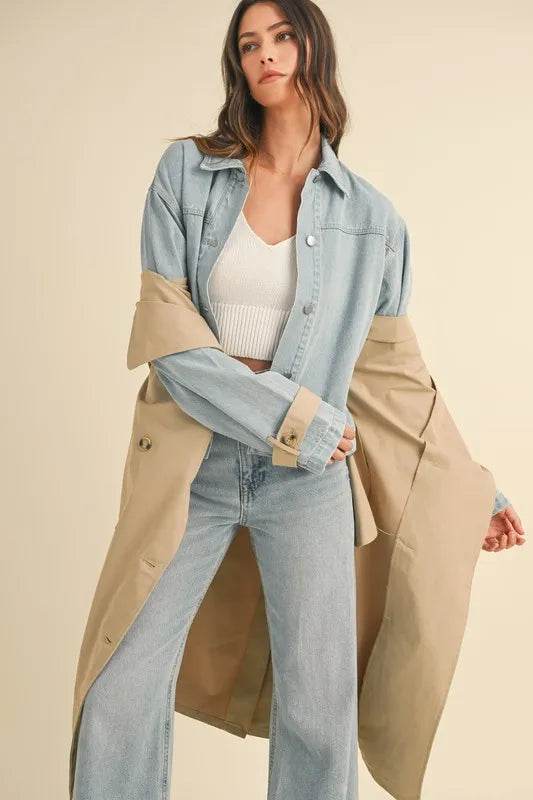 MABLE Layered Look Trench Coat With Denim Jacket - By Baano