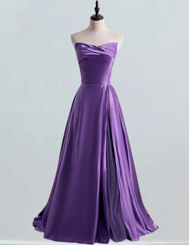 Elegant Purple Satin Ball Gown | Strapless Prom & Evening Dress