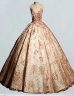 Champagne scoop fairy sequin long ball gown wedding dress