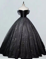 Black off the shoulder prom dress ball gown sparkle tulle floor length evening dress gown princess party dress