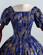 Royal Blue Velvet Sequin Prom Gown | Square Collar Elegant Evening Dress