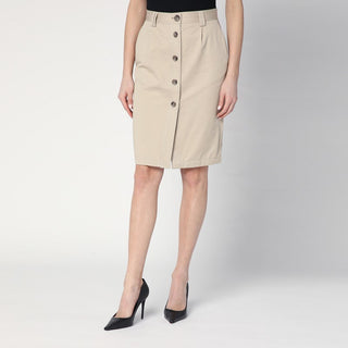 Beige Buttoned Pencil Skirt - By Baano