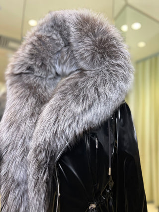 Genuine Silver Fox Fully Lined Hood Rabbit Insulated Parka - By Baano