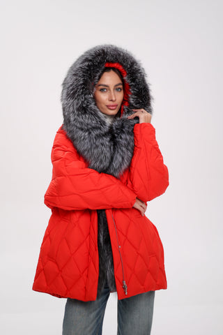 Genuine Silver Fox Down Fill Hooded Parka - By Baano