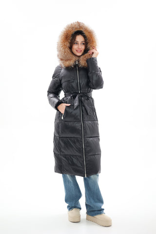 Genuine Silver Fox Fur Alternative Down Fill Coat - By Baano