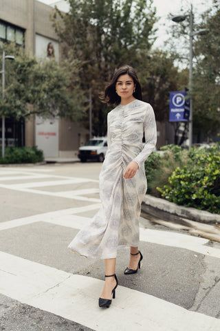 YULIA SHIRRED DRESS IN PAISLEY PRINT