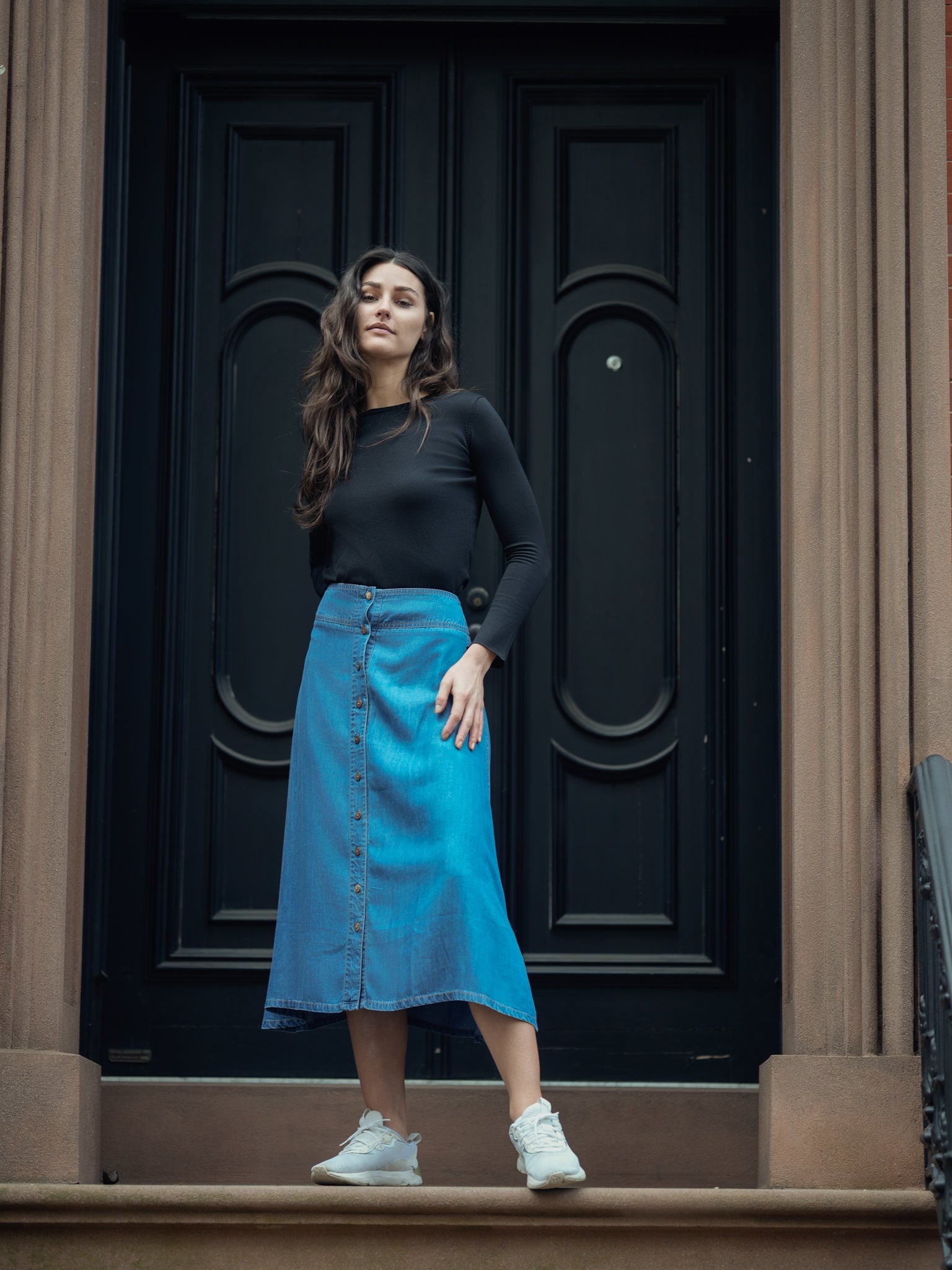 SOFT DENIM BUTTON SKIRT - By Baano