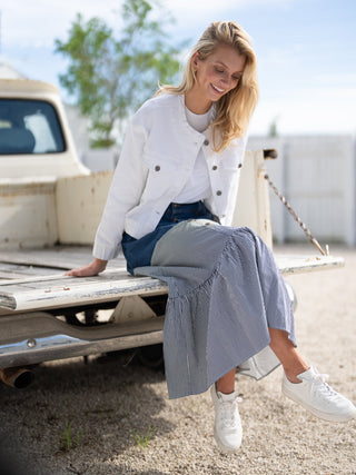 DENIM STRIPE COMBO SKIRT