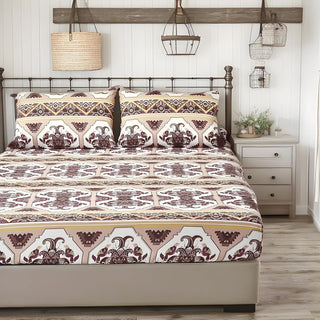 DaDa Bedding Majestic Oriental Kilim Fitted Sheet - w/ Pillow Cases Royal Persian Traditional Design Intricate Ornate Ornament Print