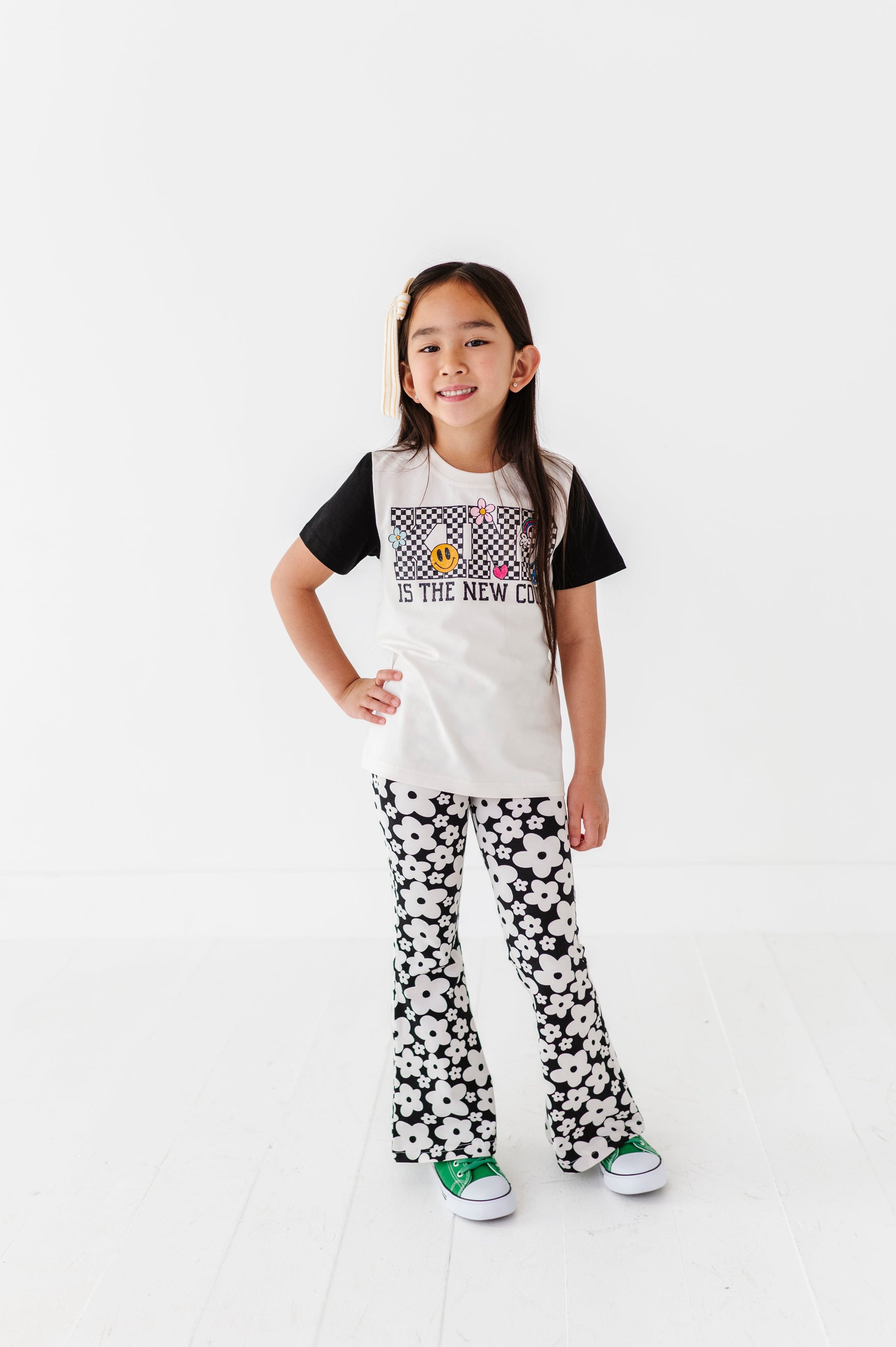 Retro Black and White Floral Flares - By Baano