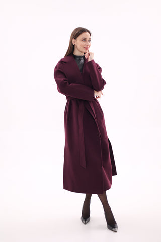 Cambridge Comfort Wraparound Wool Cashmere Coat in Royal Burgundy
