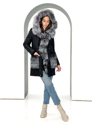 Genuine Silver Fox Fur Rabbit Fur Insulated Parka - By Baano