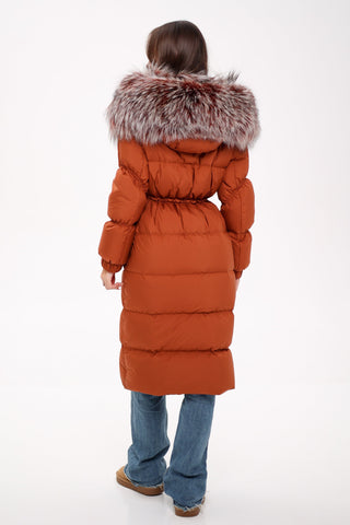 Genuine Silver Fox Fully Lined Hood Down Filled Coat - By Baano